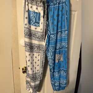 Paisley Patterned Joggers in Blue and White
